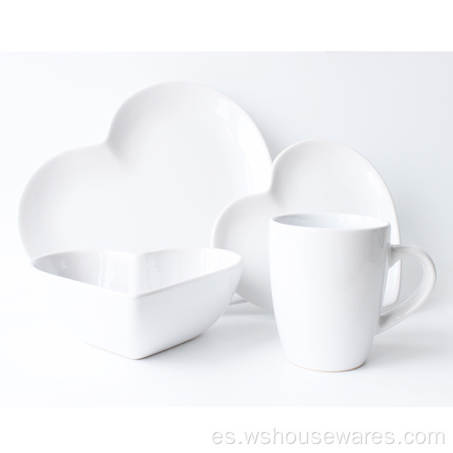 Stoneware fino 16pcs de forma de corazón de corazón vajilla esmaltada